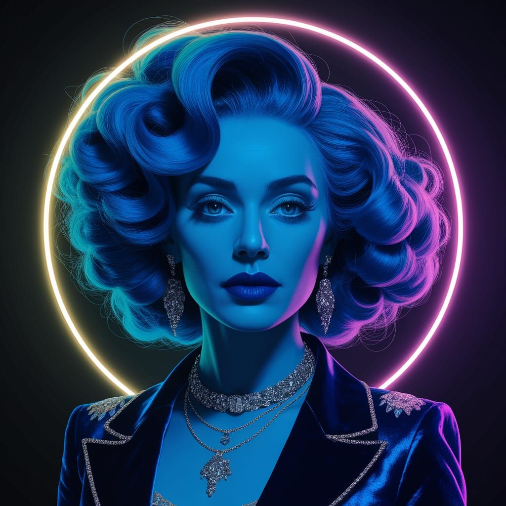 Abstract Cobalt Velvet Texture with Neon Glow