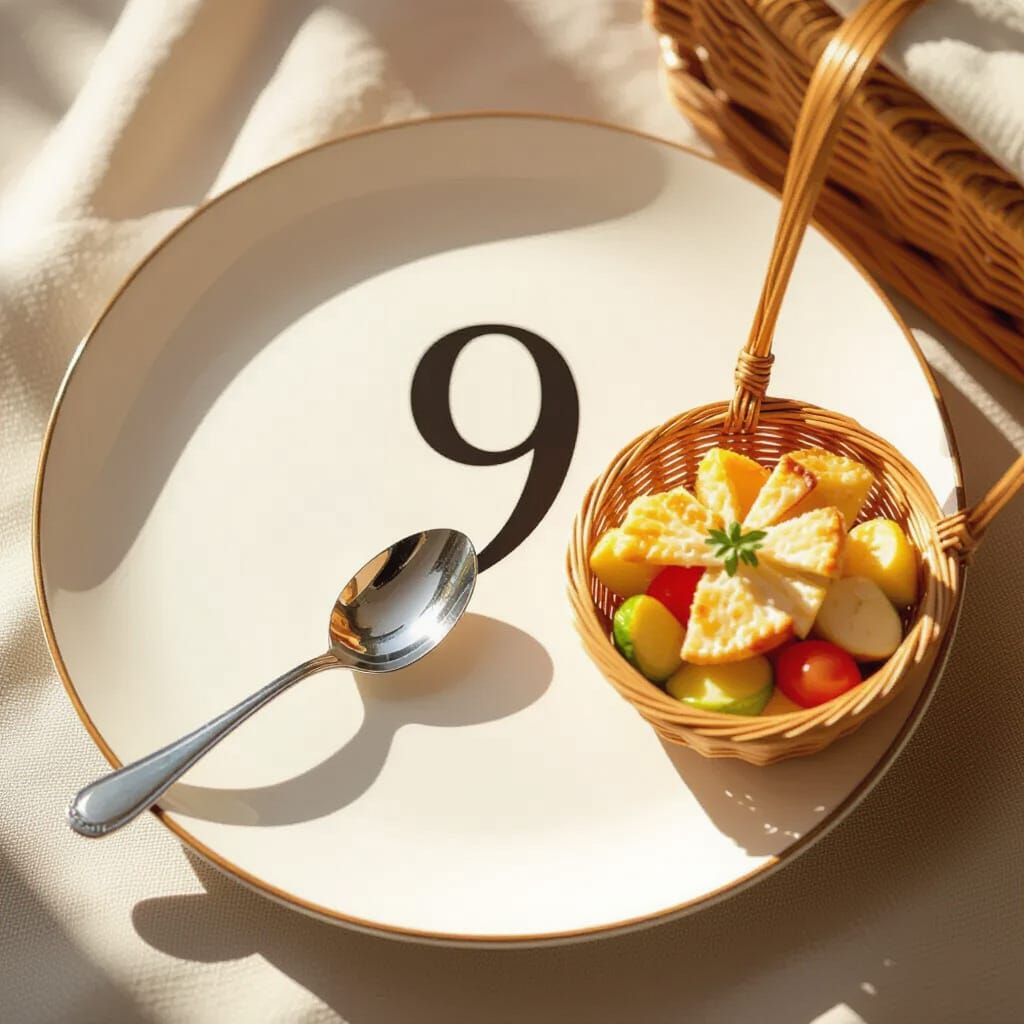 Minimalist Plate With Spoon and Picnic Basket in Afternoon L...