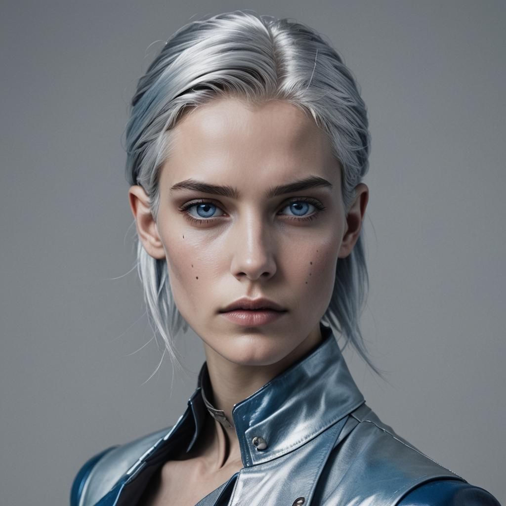 Striking Androgynous Figure with Silver Hair