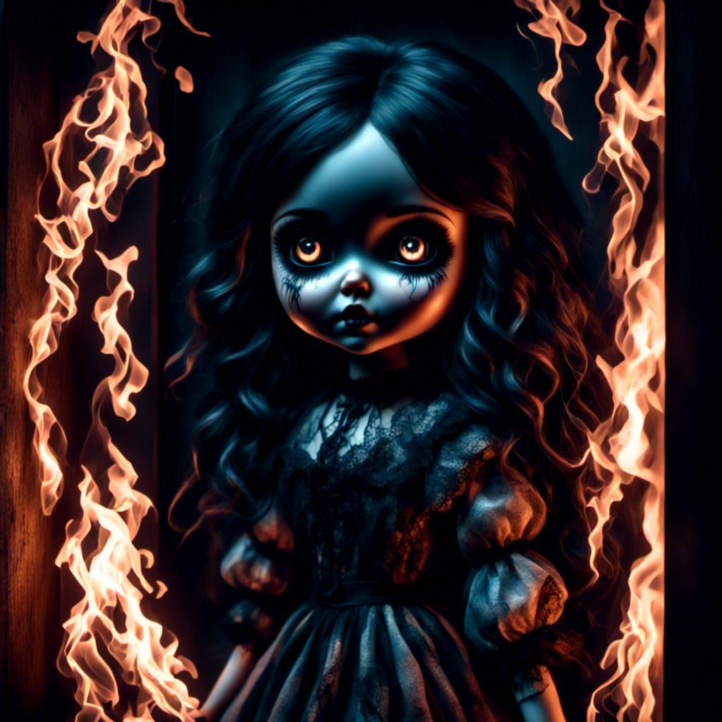 Creepy Possessed Doll in Gothic Horror Style