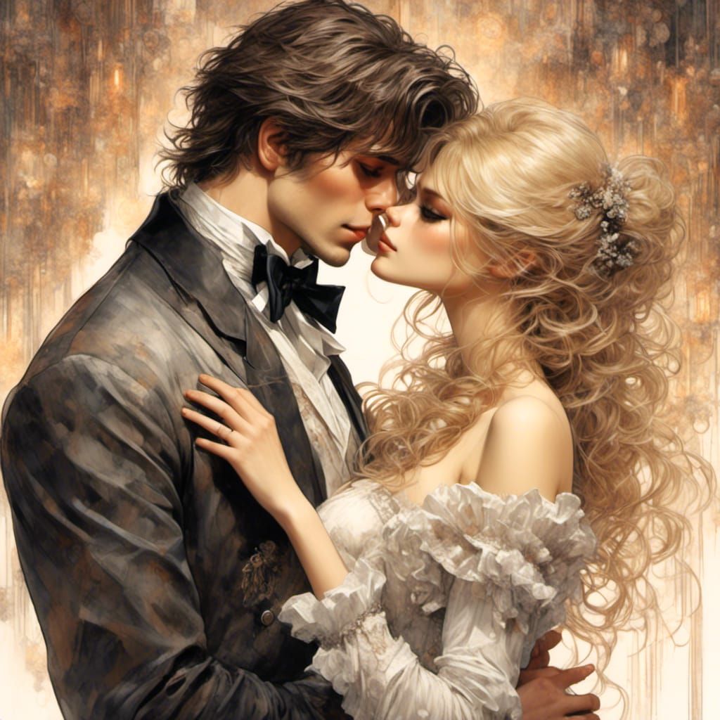 Romantic Comic Book Illustration of a Loving Moment