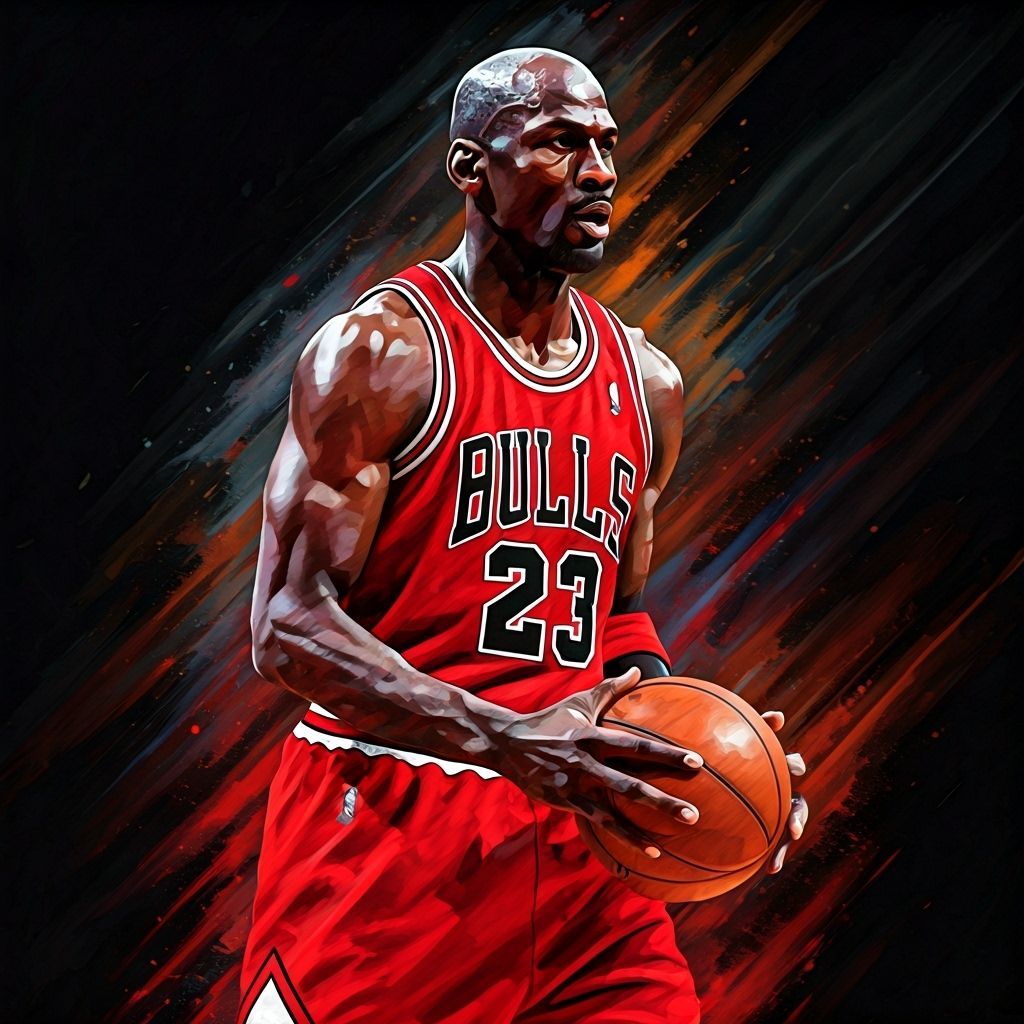 Michael Jordan Dominates Basketball Court, Splash Art Style