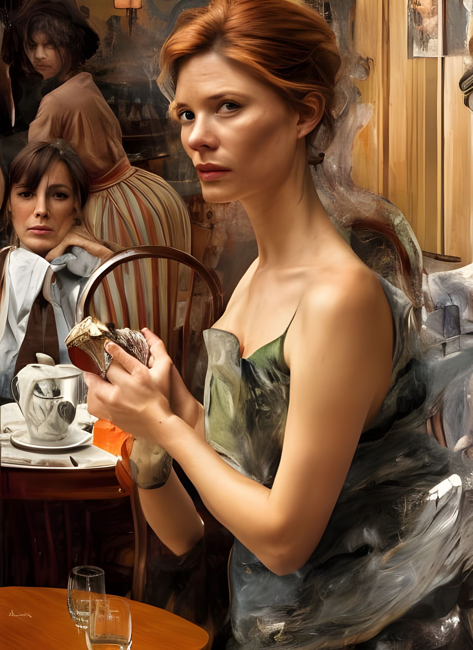 Beautiful Woman in Cafe: Photorealistic Digital Art