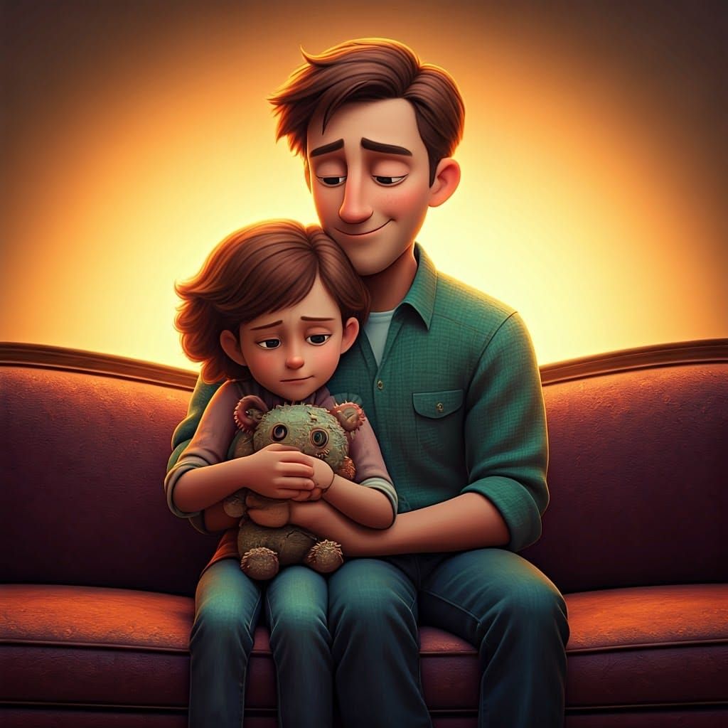 Heartwarming Family Moment in Pixar-Inspired Sunset