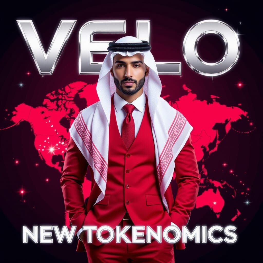 Stylish Arab Man in Red Suit with Futuristic Backdrop