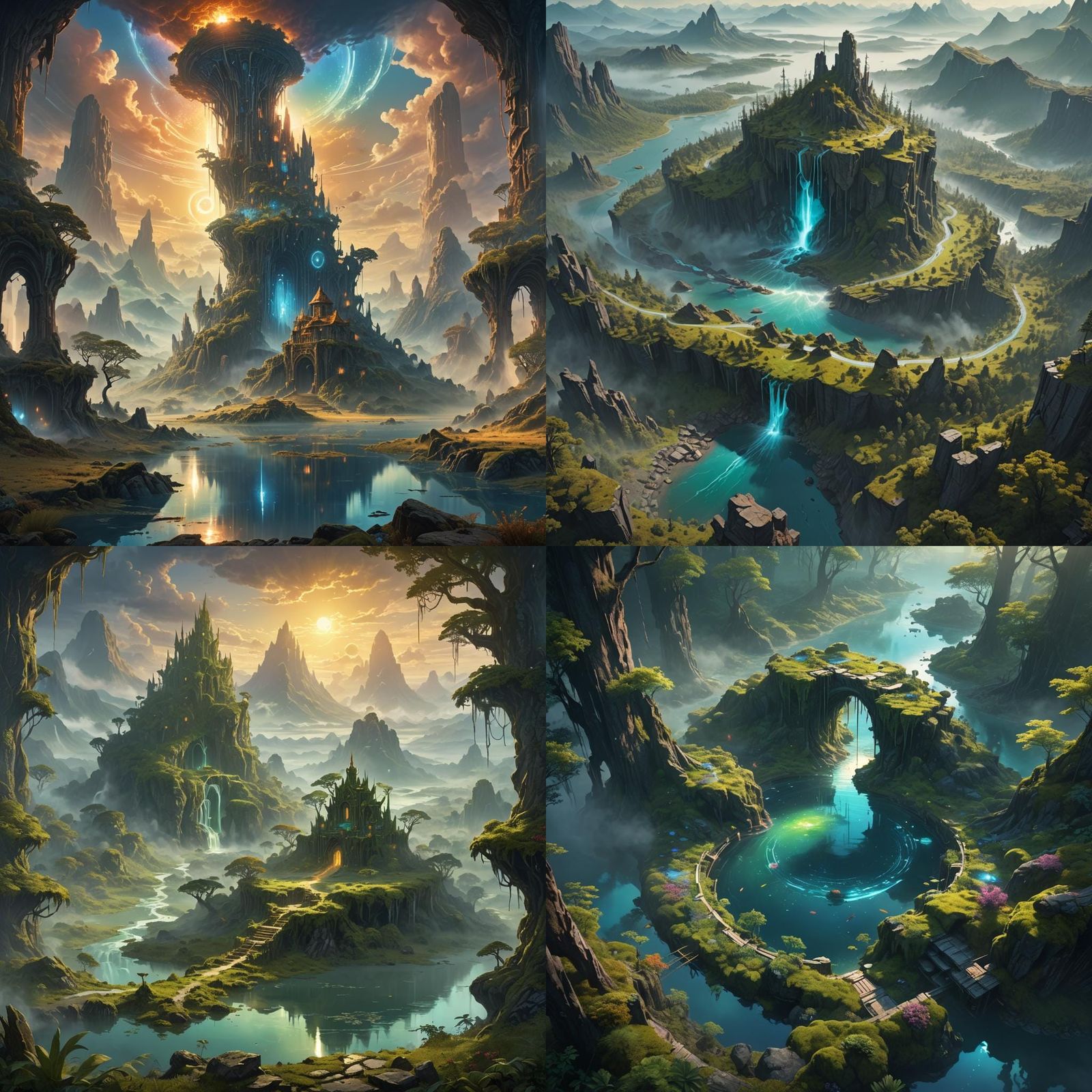 Fantastical Combined Landscape with Portals