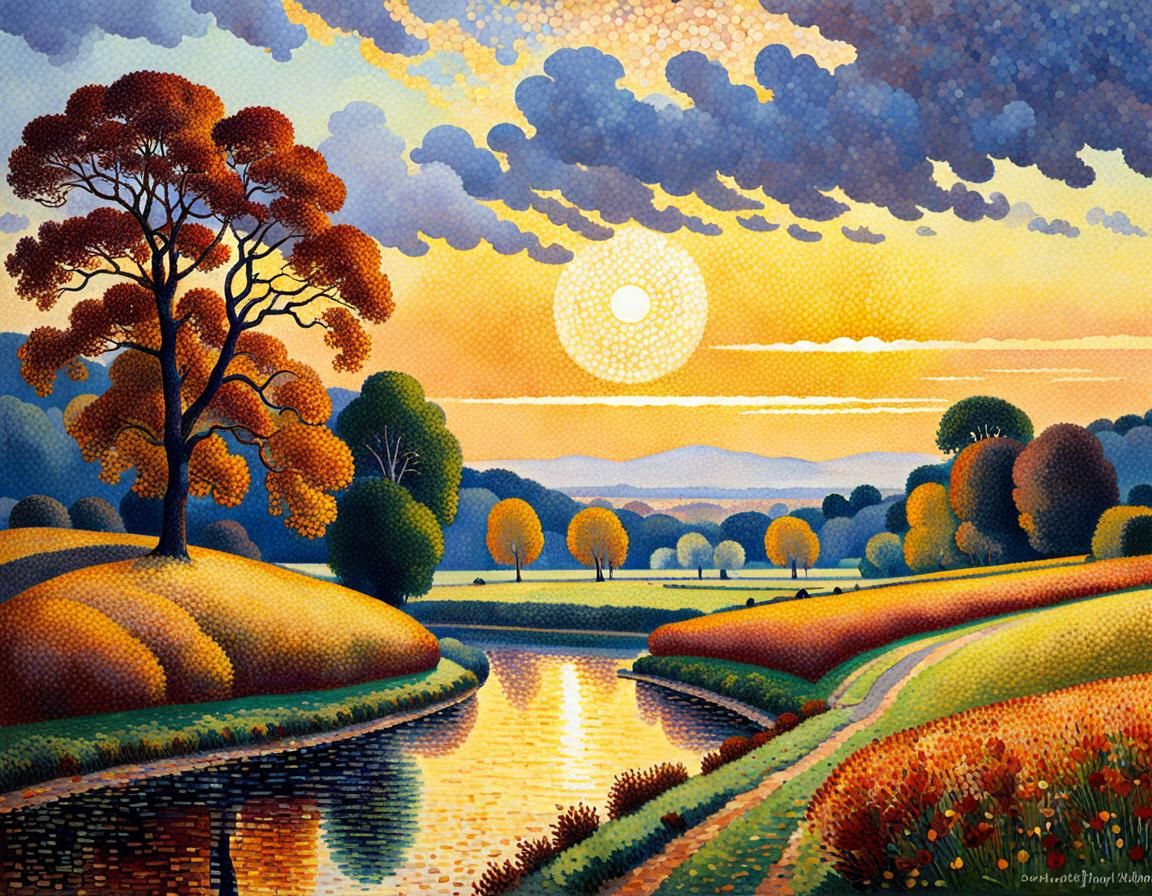 Scottish Autumn Landscape in Pointillism Style