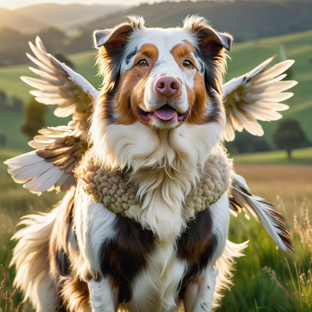 Dog-Pig-Bird Hybrid Portrait in Golden Light
