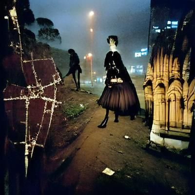 Victorian Goth Zombie in City at Night