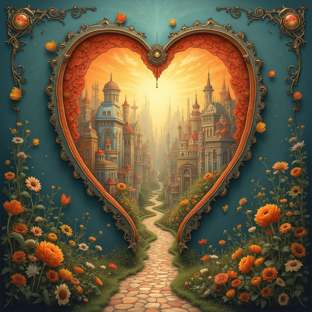Heart Portal to Art Nouveau Cityscape