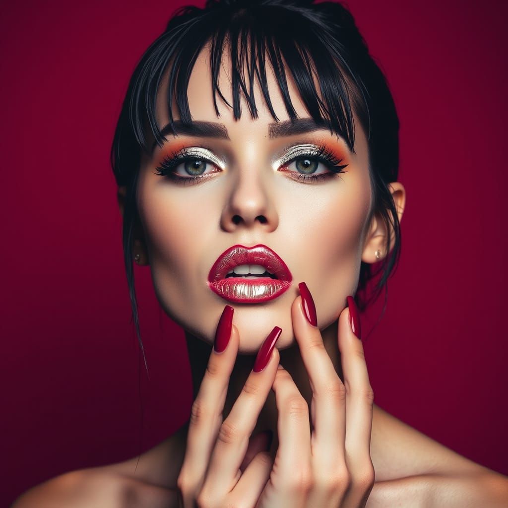 High Fashion Portrait: Woman with Silver Lipstick
