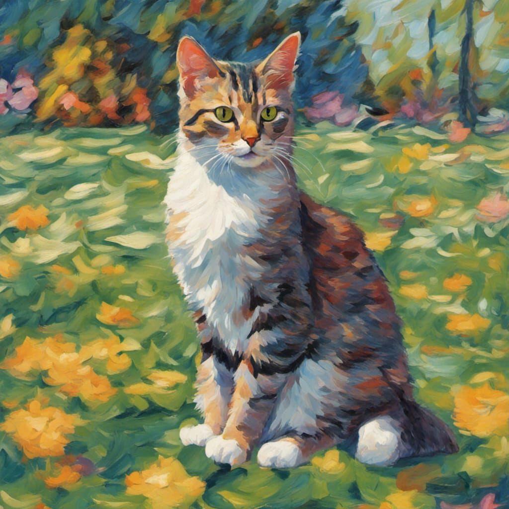 Cat in Park as Impressionist Painting