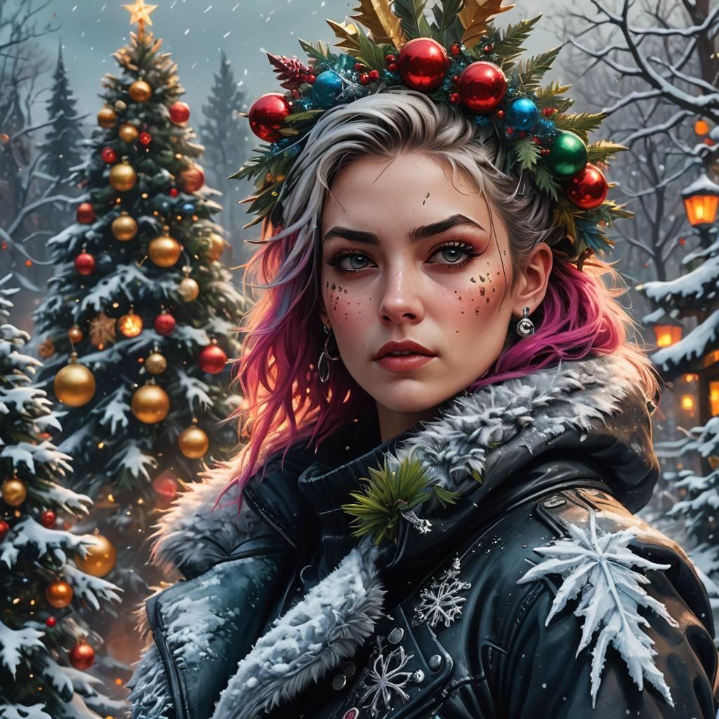 Punk Christmas Lady in Winter Wonderland