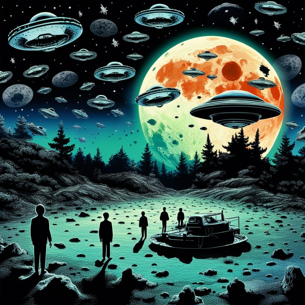 UFOs Landing at Area 51: A Surreal Digital Illustration