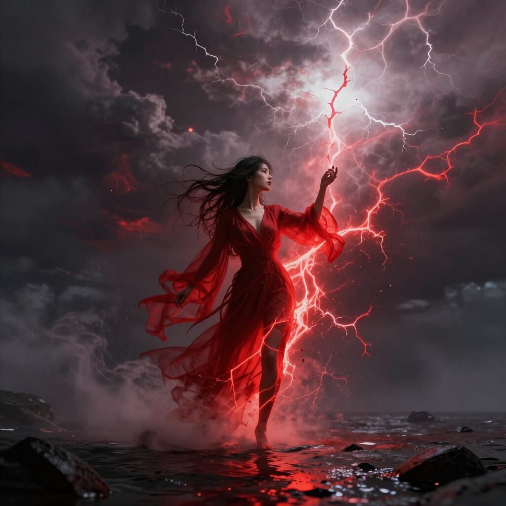 Crimson Tempest: Fiery Sky Over Stormy Sea