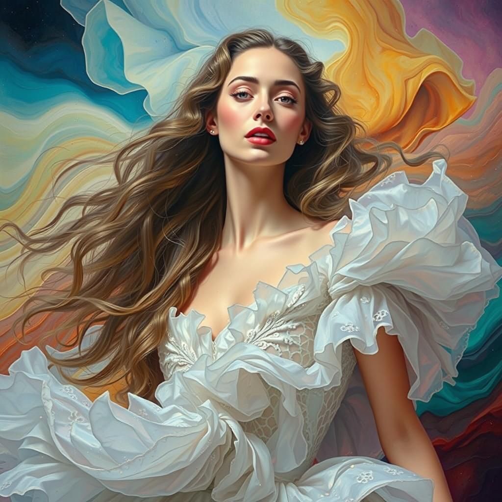 Woman in Green Gown in Surrealist Style