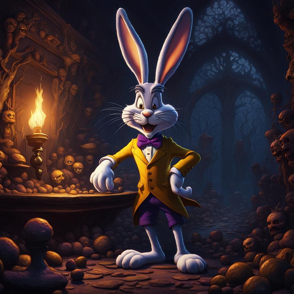 Bugs bunny horror Gustave Doré Greg Rutkowski sinister by Greg Rutkowski a masterpiece, 8k resolution, dark fantasy conc...