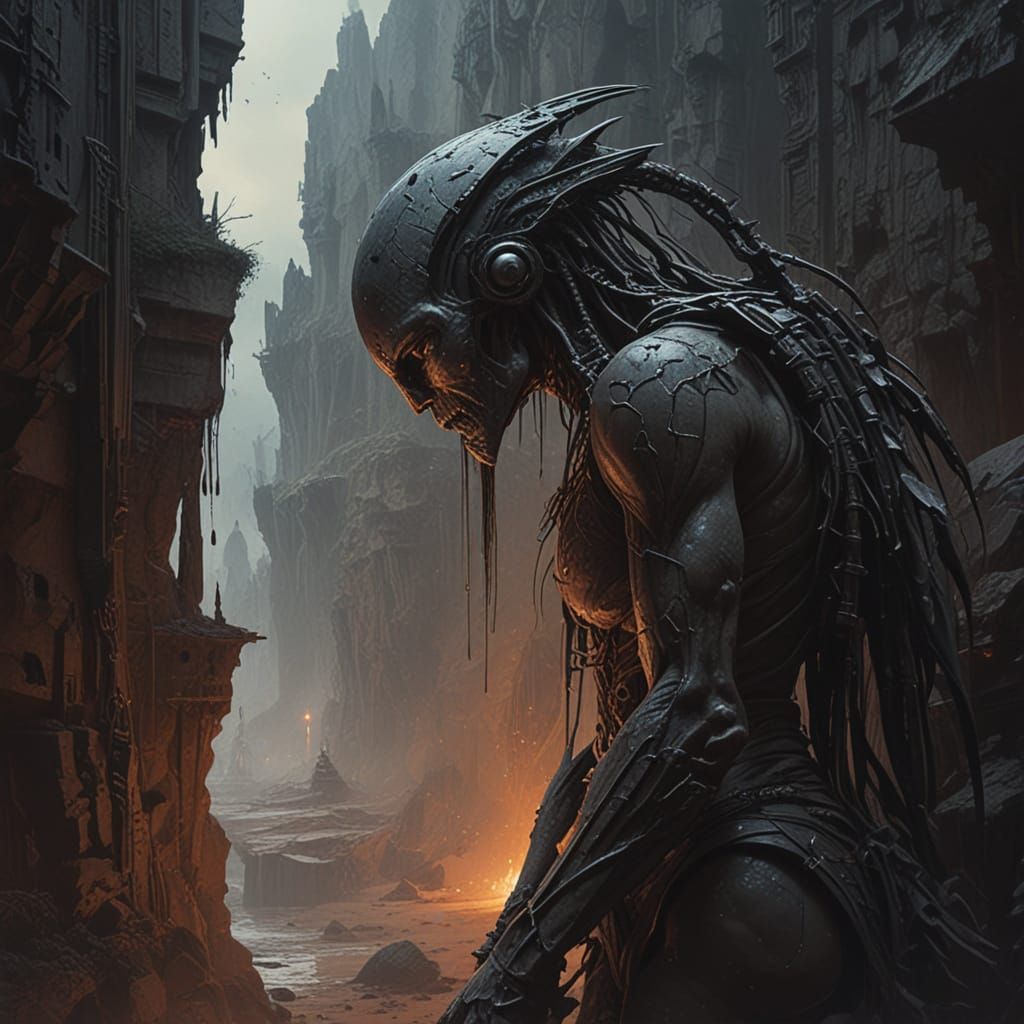 Alien Civilization with Crackle Texture in Dark Fantasy Styl...