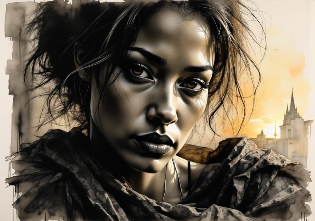 Harlem Ingenue in Charcoal Art Style