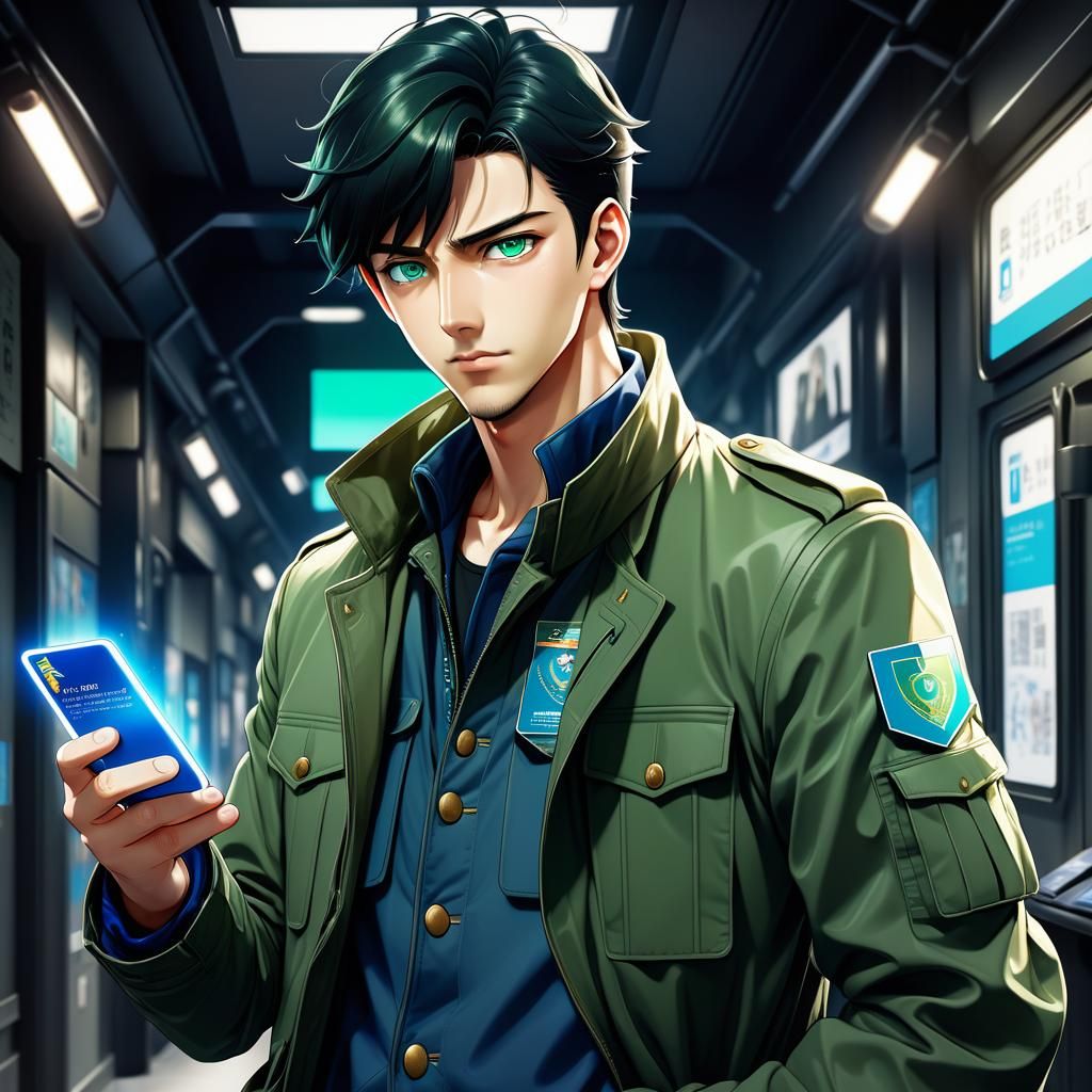 Anime Character with Smartphone in Manga Style