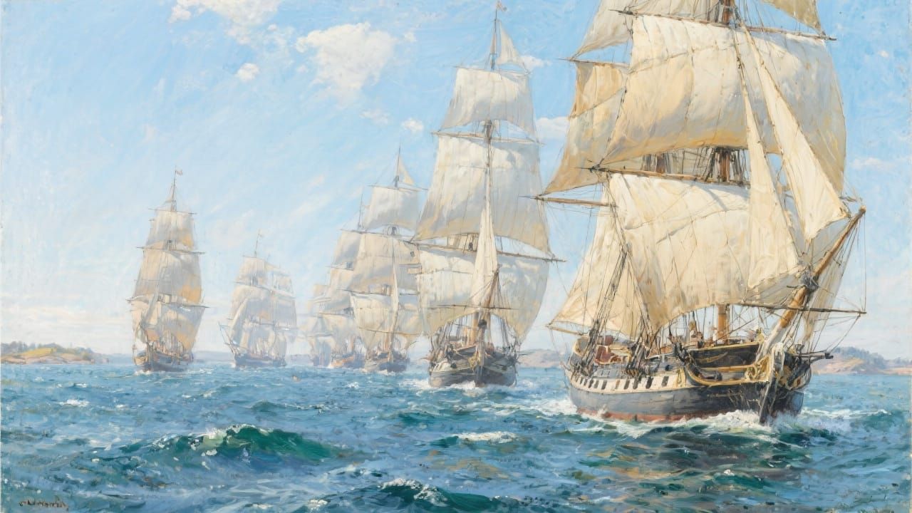 Majestic Armada of Sailing Ships on a Sunny Day