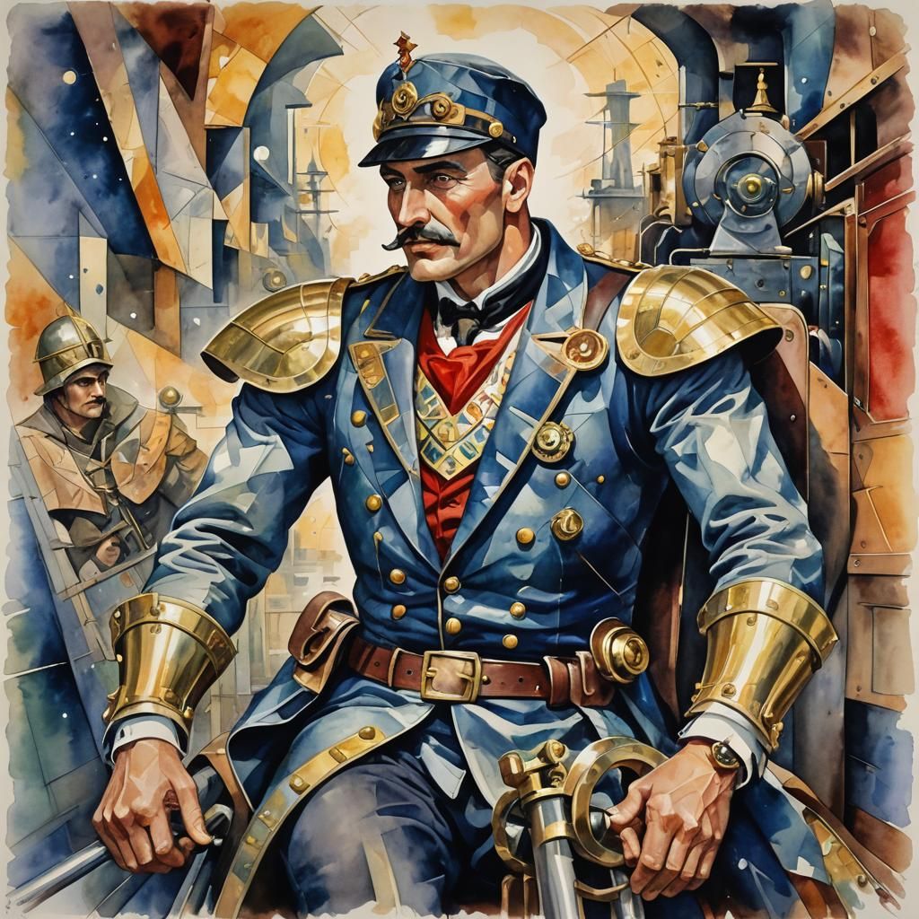 Captain Maximillian Blackwood: Abstract Cubism Watercolor