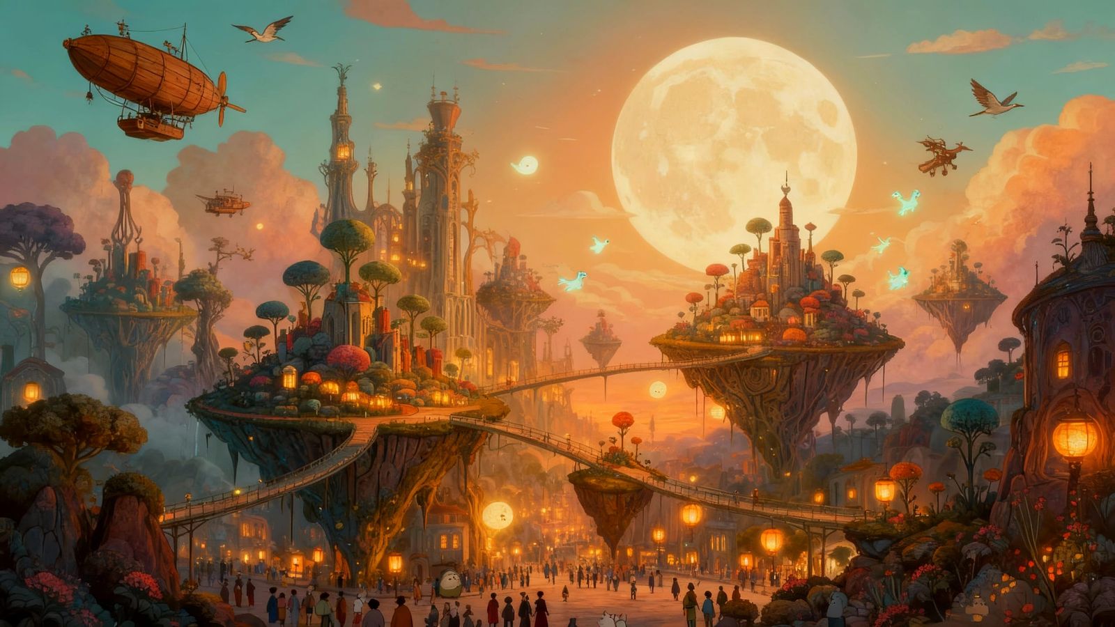 Majestic Surreal Cityscape at Dusk in Ethereal Fantasy Style