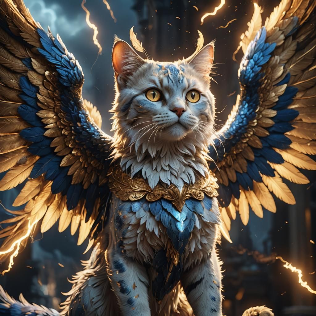 Majestic Winged Cat in Baroque Fantasy Art