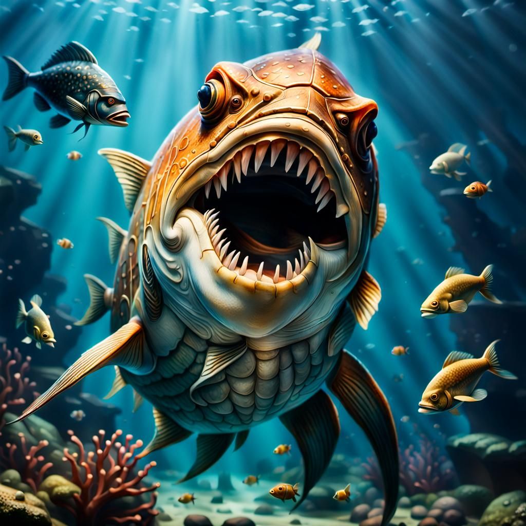 Hyperrealistic Armored Fish with Giant Mouth
