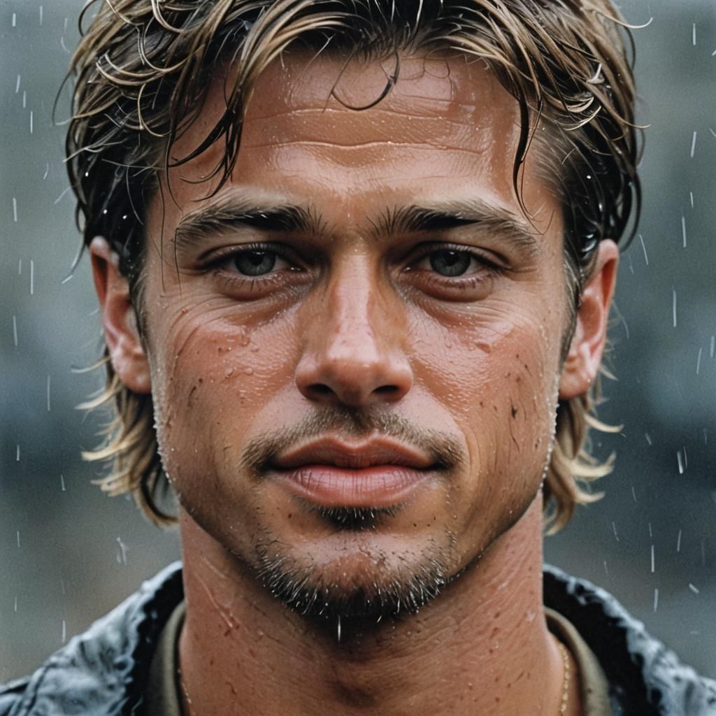 Young Brad Pitt Portrait with Wet Wash Effect