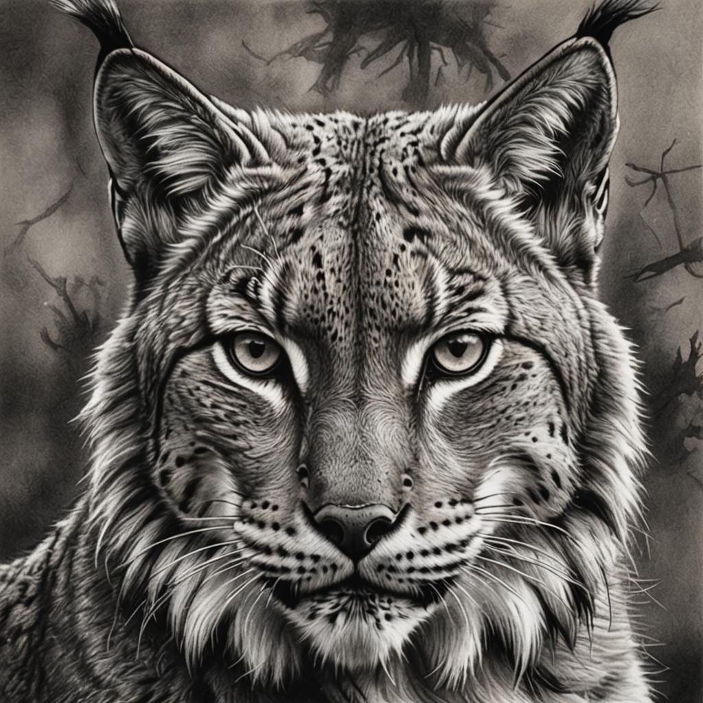 Hyperdetailed Charcoal Drawing of a Lynx