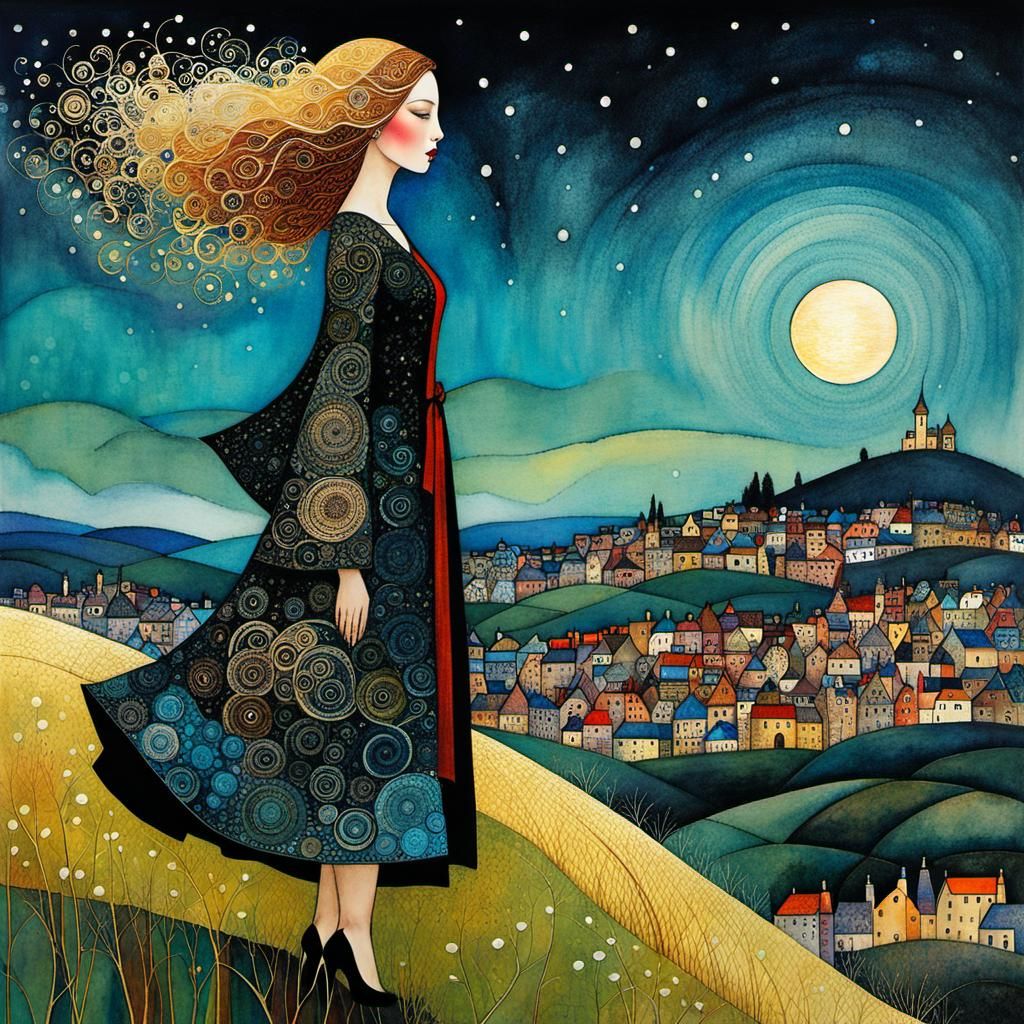 Girl on Hill: Art Brut Digital Illustration