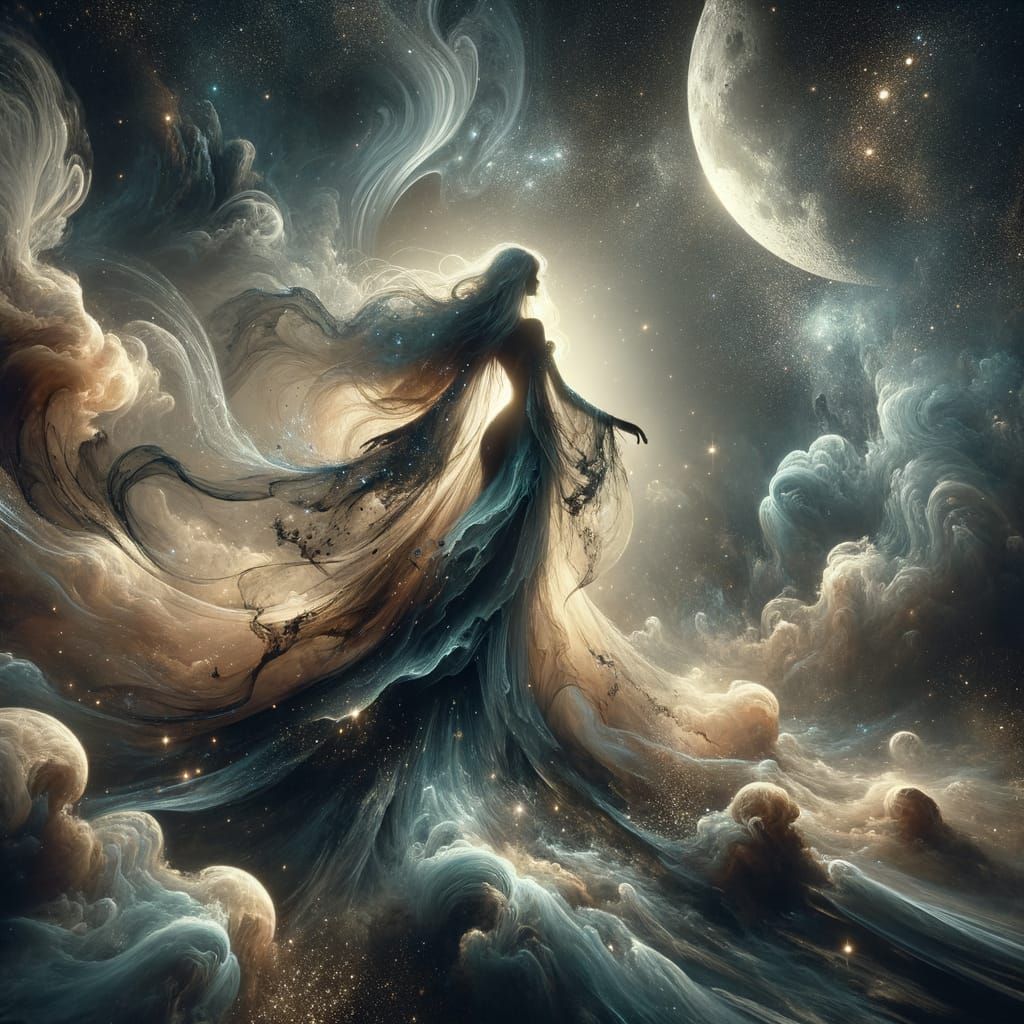 Ethereal Moon Goddess on Celestial Cliff