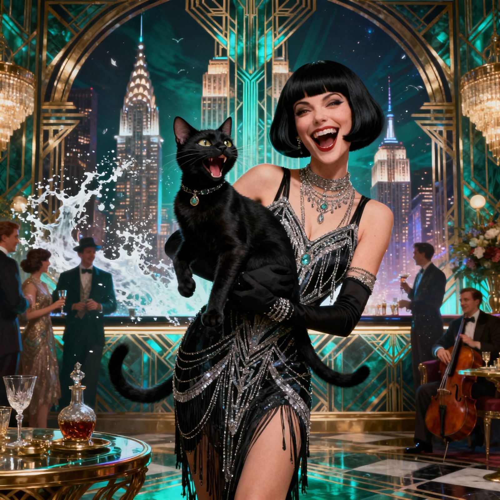 1920s Flapper and Cat in Art Deco NYC