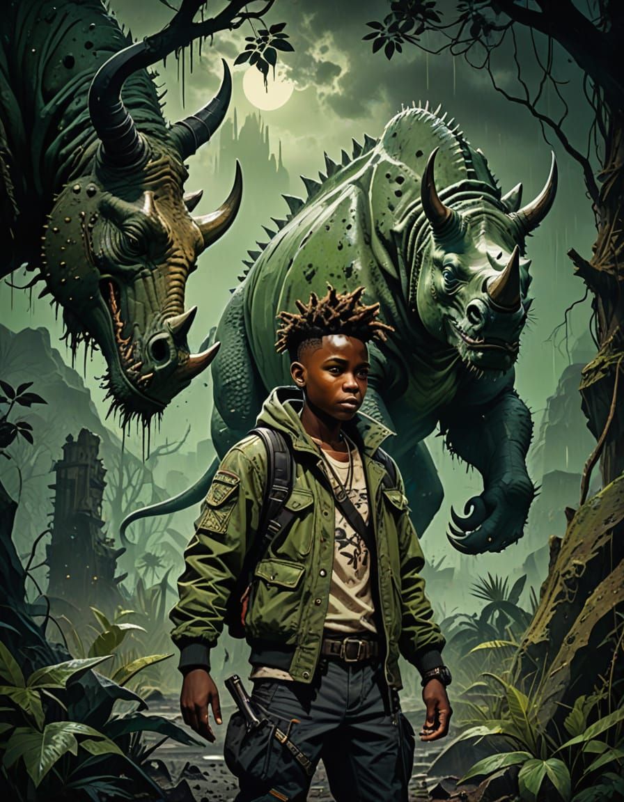 Epic Urbanpunk Masterpiece with Alien Boy and Fusion Creatur...