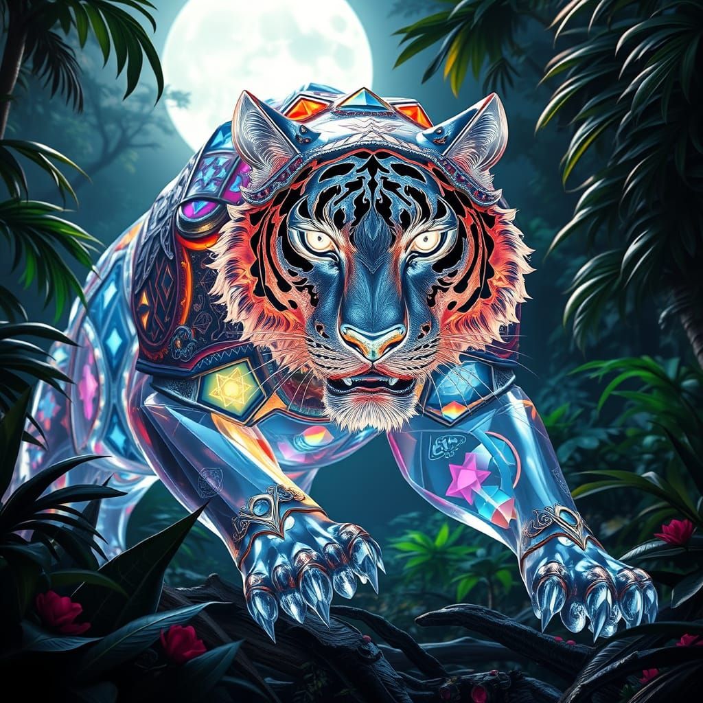 Crystalline Armored Tiger in Art Nouveau Style