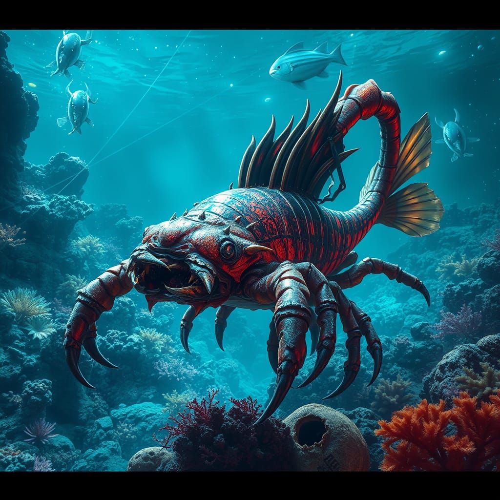 Iridescent Scorpion Fish in Dystopian Underwater World
