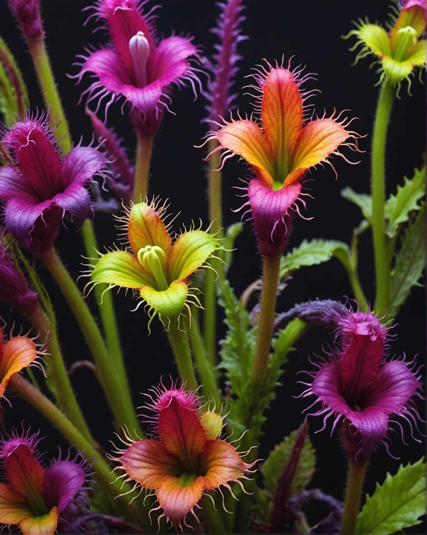 Surreal Angry Alien Plants in Purple and Green