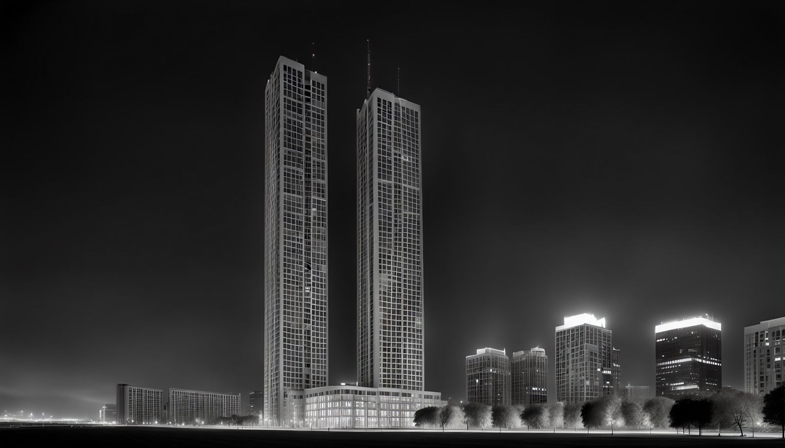 Minimalist Night Photo of Unfinished Skyscraper