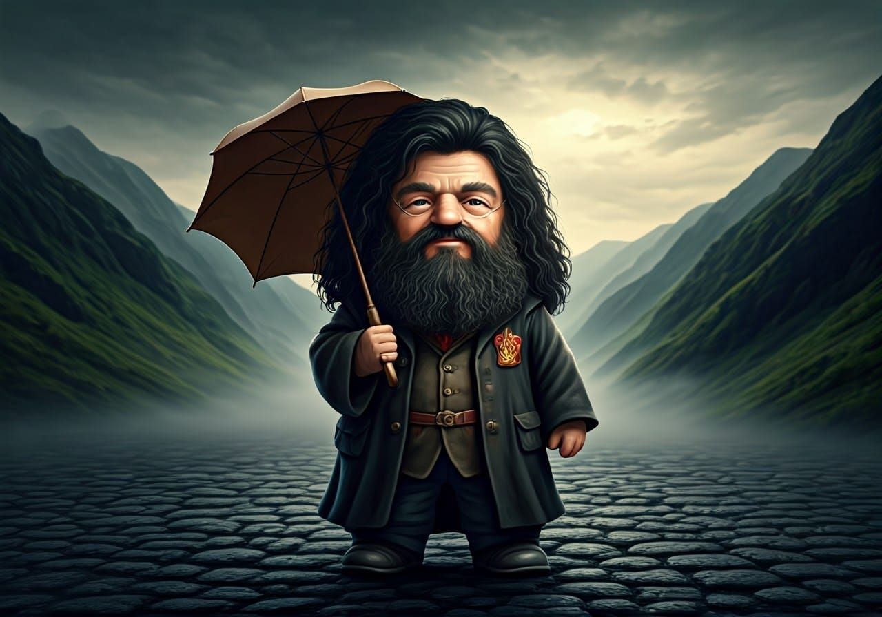 Chibi Hagrid in Hogwarts Robes: 3D Anime Art