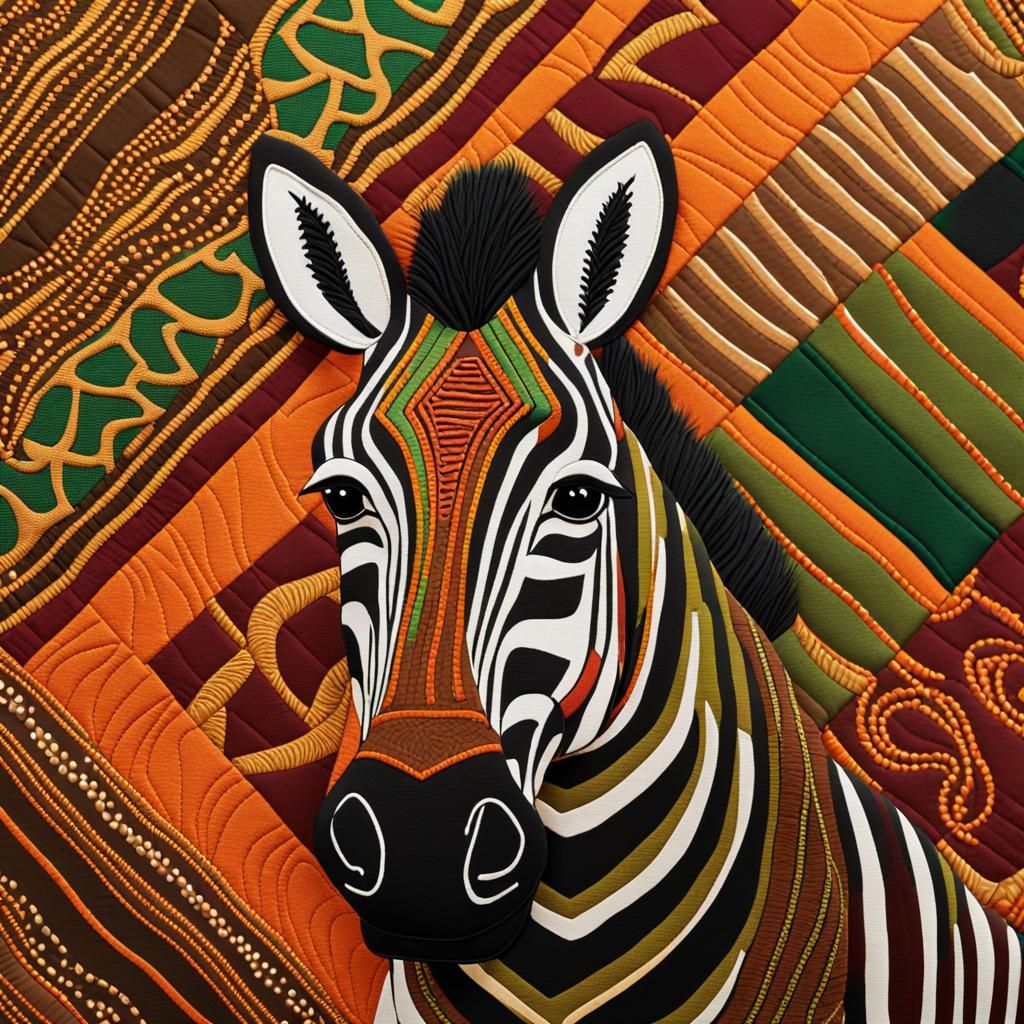 Vibrant African Textile Art with Zebra Motif