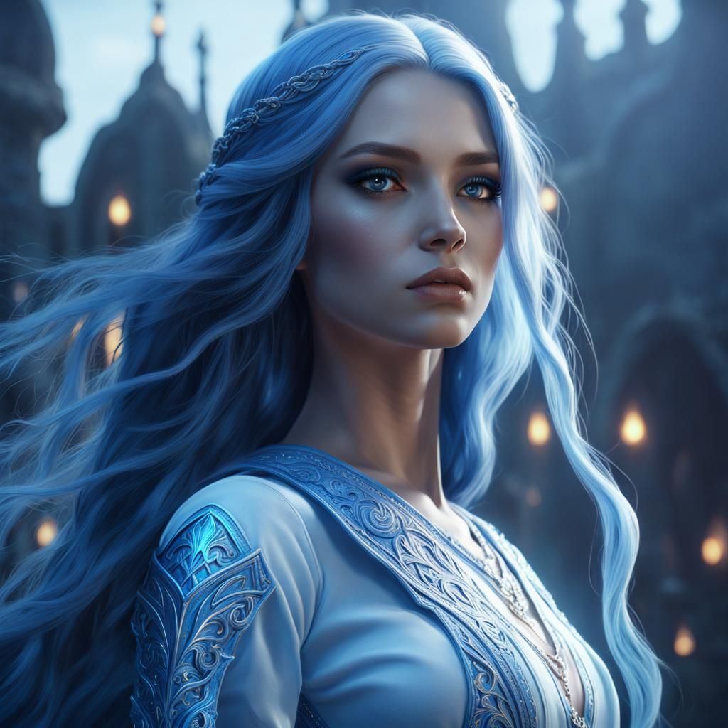 Luminous Blue-Skinned Girl: Fantasy Concept Art