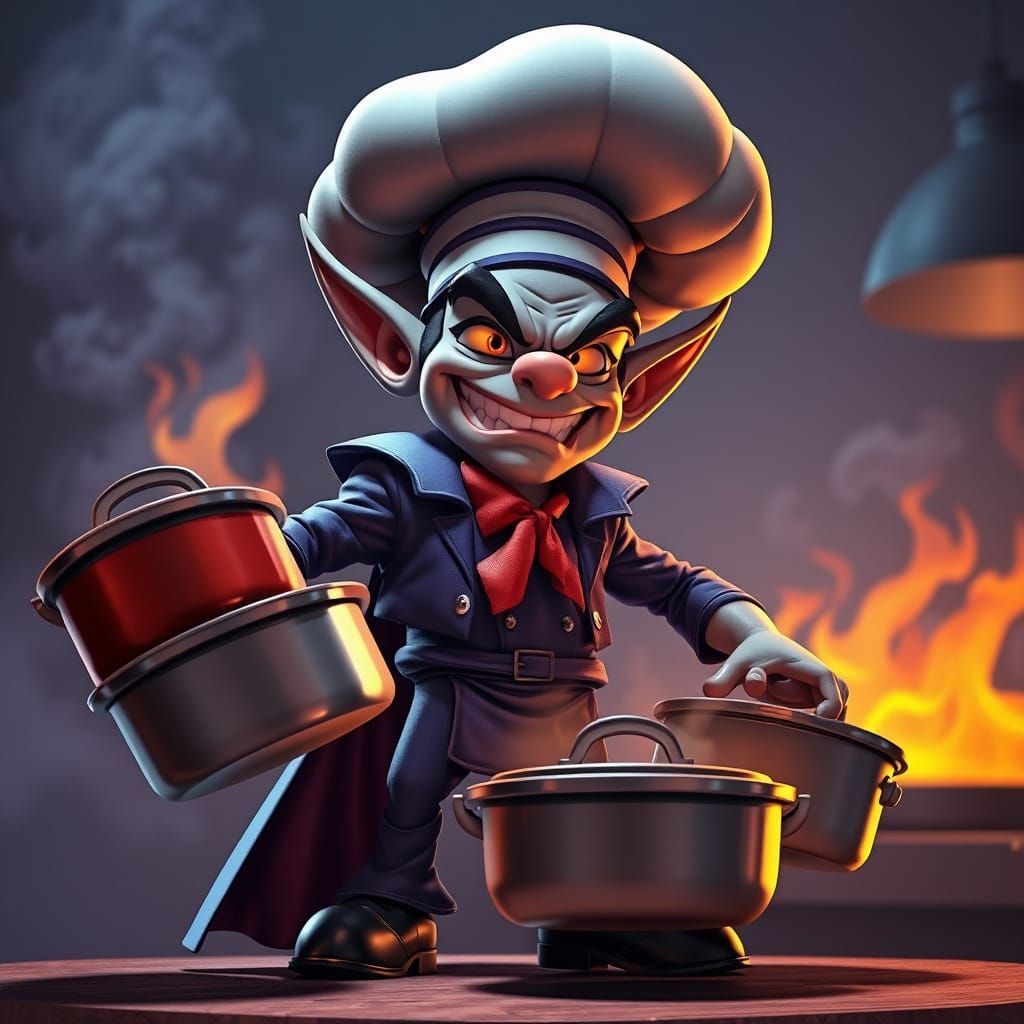 Super Villain Chef in Stylized 3D Cartoon Style