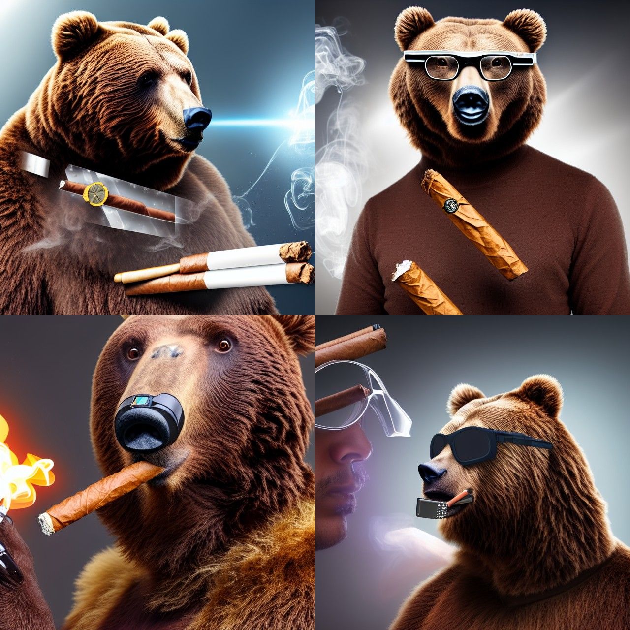 Armored Bear Smokes Cigar in Sci-Fi Style