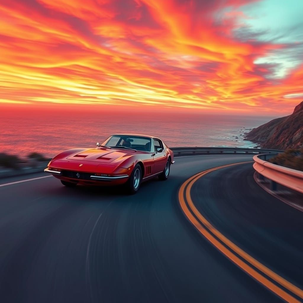 Ferrari Daytona at Sunset in Retrofuturist Style