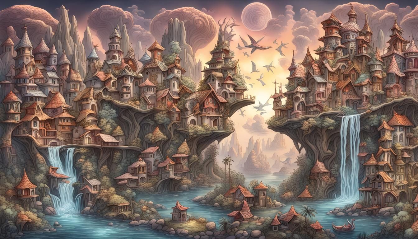 Fairy Town vs Crocodia: Quantum Zentangle Art