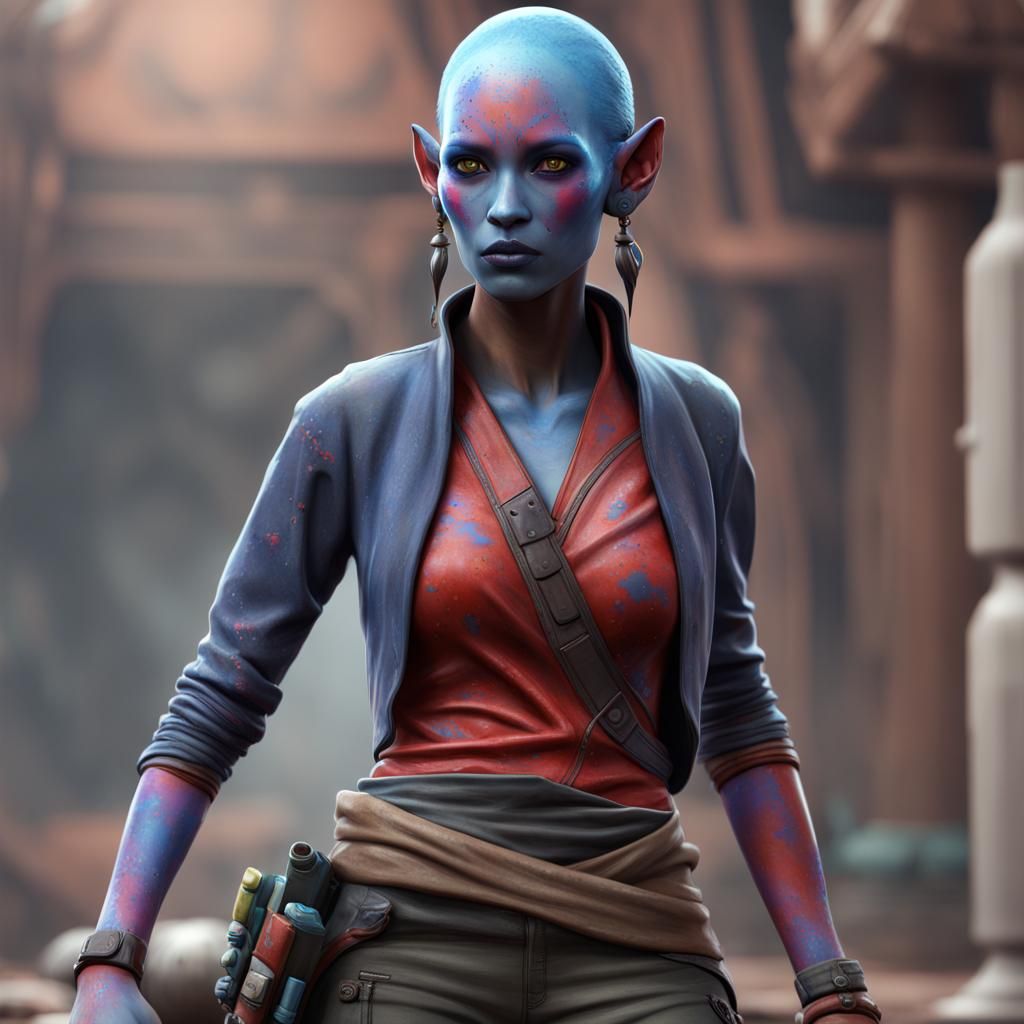 Colorful Twi'lek Artist in Detailed Matte Painting
