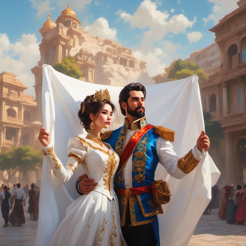 Couple Holding Banner in Detailed 3D Anime Art