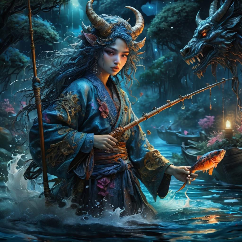 Fisherman and Lake Demon in Wonderland Style