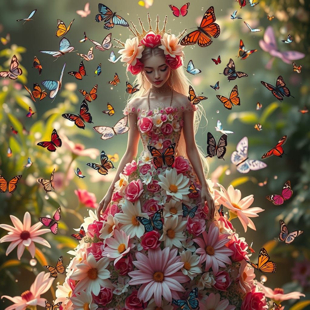 Serene Floral Princess in Vibrant Garden